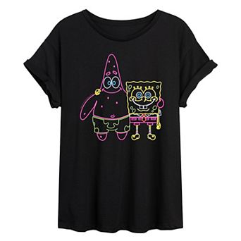 Juniors' Spongebob Neon Patrick & Spongebob Graphic Tee
