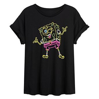 Juniors' SpongeBob SquarePants Neon Oversized Graphic Tee