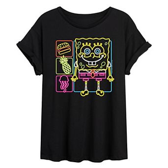 Juniors' Nickelodeon Spongebob Neon Icons Oversized Graphic Tee