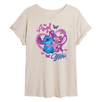 Juniors' Lilo & Stitch Airbrush Stich & Angel Graphic Tee