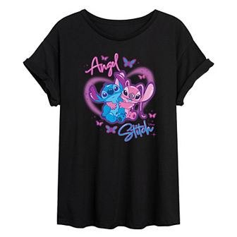 Juniors' Lilo & Stitch Airbrush Stich & Angel Graphic Tee