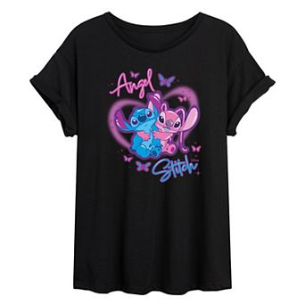 Juniors' Lilo & Stitch Airbrush Stich & Angel Graphic Tee
