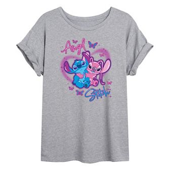Juniors' Lilo & Stitch Airbrush Stich & Angel Graphic Tee