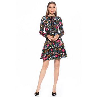 Women's ALEXIA ADMOR Alexa Long Sleeve Lace Trim Floral Print Mini Dress