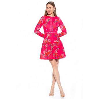 Women's ALEXIA ADMOR Alexa Long Sleeve Lace Trim Floral Print Mini Dress