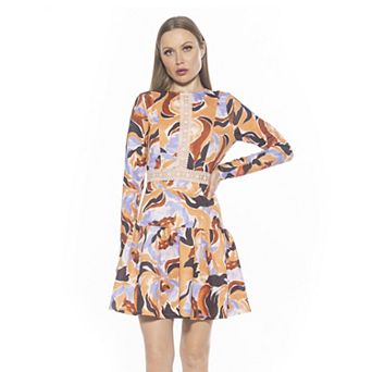 Women's ALEXIA ADMOR Alexa Long Sleeve Lace Trim Floral Print Mini Dress