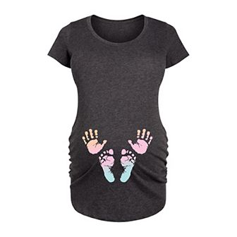 Maternity Rainbow Handprints Footprints Graphic Tee