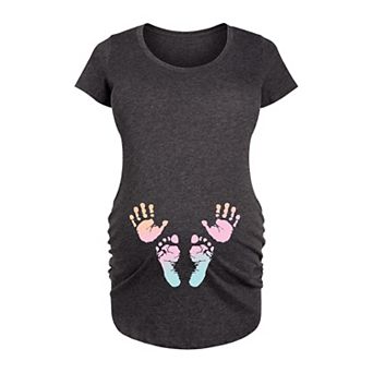 Maternity Rainbow Handprints Footprints Graphic Tee