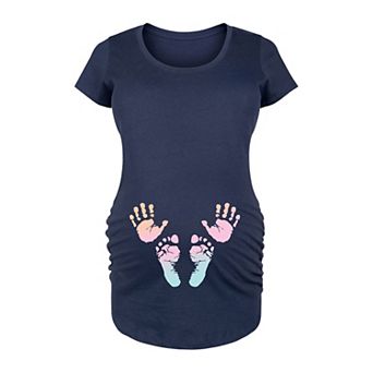 Maternity Rainbow Handprints Footprints Graphic Tee