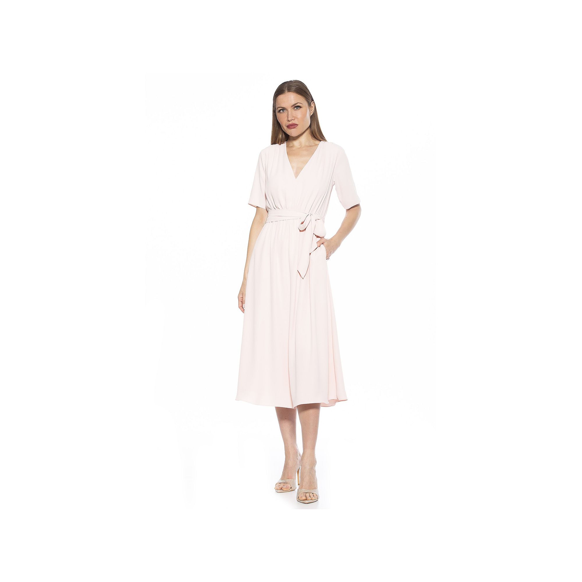 Womens ALEXIA ADMOR Larisa Fit & Flare Waist Tie Midi Dress, Size: 2, Blus