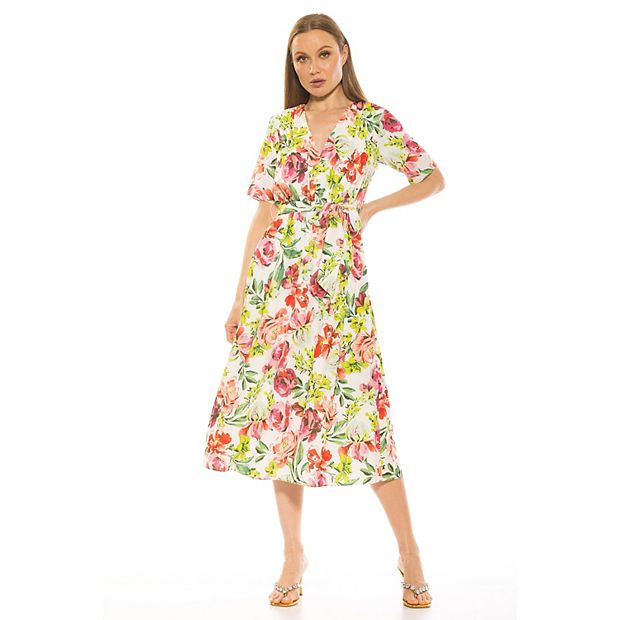 knee length dresses for ladies Cabana Life - Myers Tie Waist Midi Dress - Blue