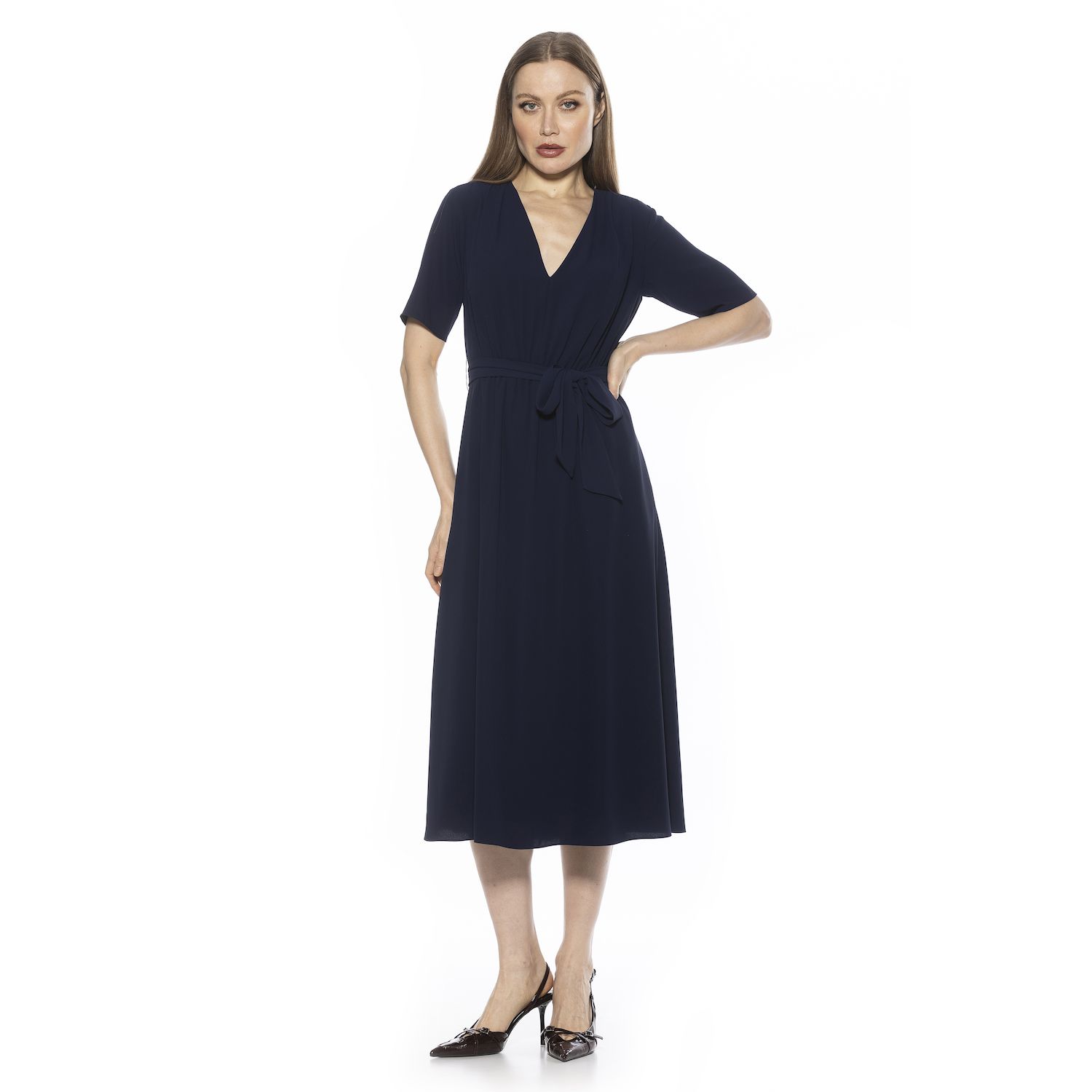 Женские платья ALEXIA ADMOR Larisa Fit & Flare Waist Tie Midi Dress