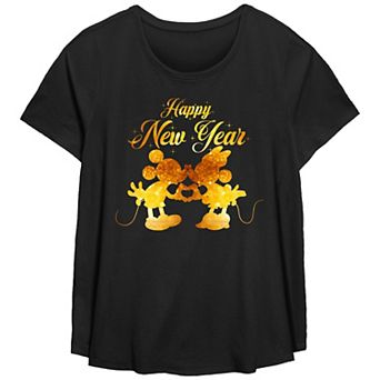 Plus Size Mickey Mouse And Minnie Kissing Happy New Year Graphic Tee