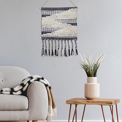 Boho Geometric Woven Cotton Fringed Wall Hanging Tapestry 35" x 19"