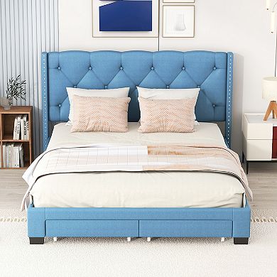 Merax Storage Bed Velvet Upholstered Platform Bed with a Big Drawer