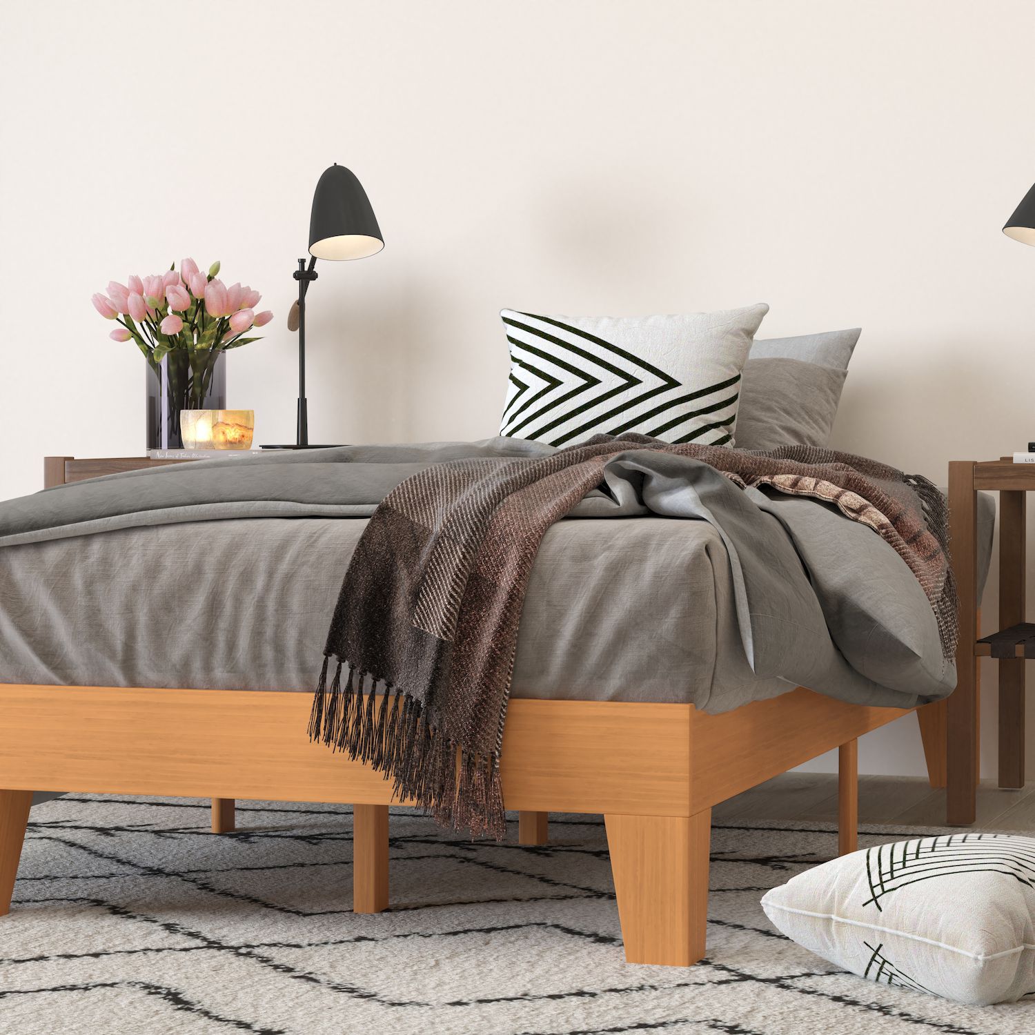 Merrick Lane Eduardo Platform Bed Frame, Solid Wood Platform Bed Frame ...