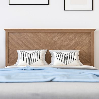 Merrick Lane Marta Herring Bone Wooden Adjustable Headboard Only