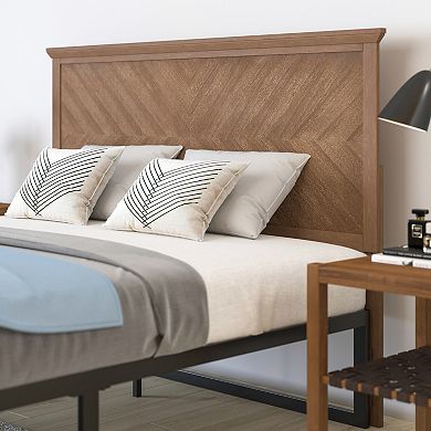 Merrick Lane Marta Herring Bone Wooden Adjustable Headboard Only