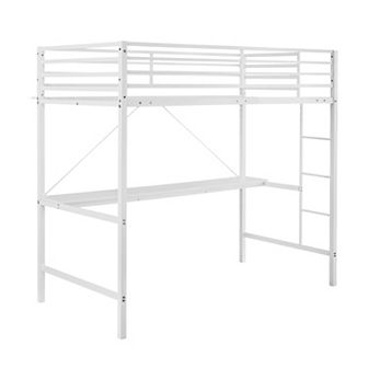 Emma and Oliver Jensen Metal Loft Bed Frame with Desk, Protective Guard Rails and Ladder