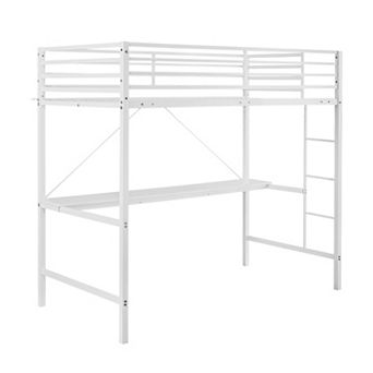 Emma and Oliver Jensen Metal Loft Bed Frame with Desk, Protective Guard Rails and Ladder