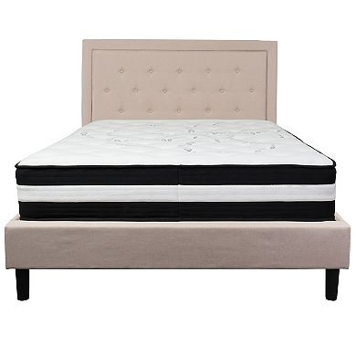 Emma and Oliver Tufted Panel Upholstered Platform Bed with Pocket Spring Mattress