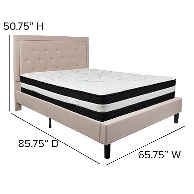 Emma and Oliver Tufted Panel Upholstered Platform Bed with Pocket Spring Mattress