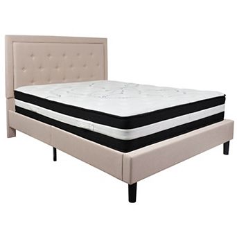 Emma and Oliver Tufted Panel Upholstered Platform Bed with Pocket Spring Mattress