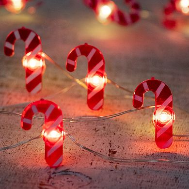 10-Count LED Candy Cane Christmas Fairy Lights 5.25ft Copper Wire