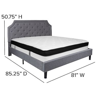 Emma and Oliver Arched Tufted Upholstered Platform Bed and Memory Foam Pocket Spring Mattress