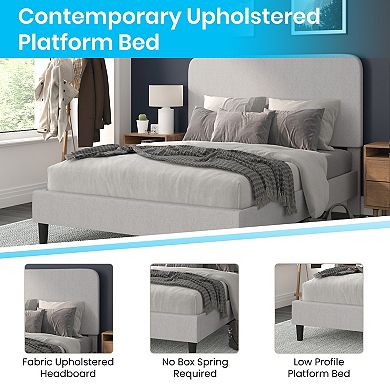 Merrick Lane Remi Platform Bed with Headboard - Upholstered Frame - 14 Wooden Slats