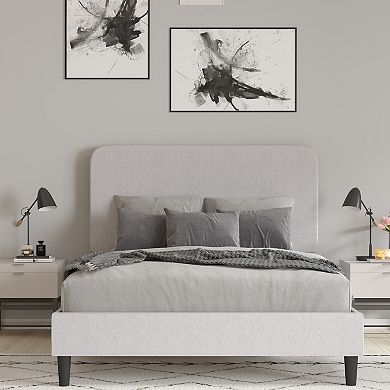 Merrick Lane Remi Platform Bed with Headboard - Upholstered Frame - 14 Wooden Slats