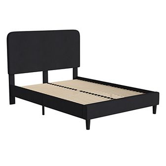 Merrick Lane Remi Platform Bed with Headboard - Upholstered Frame - 14 Wooden Slats