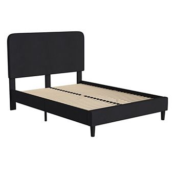Merrick Lane Remi Platform Bed with Headboard - Upholstered Frame - 14 Wooden Slats