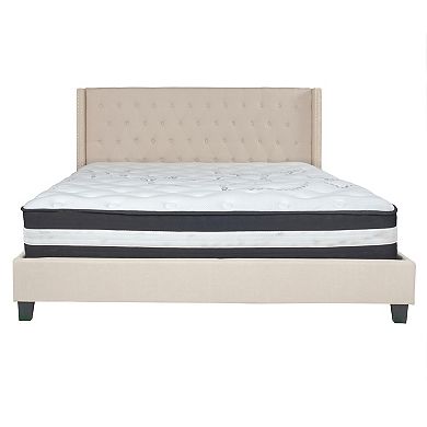 Emma and Oliver Extended Side Accent Nail Trimmed Platform Bed & Mattress