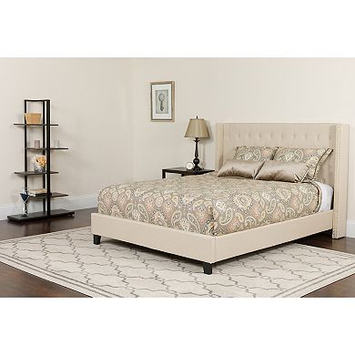 Emma and Oliver Extended Side Accent Nail Trimmed Platform Bed & Mattress