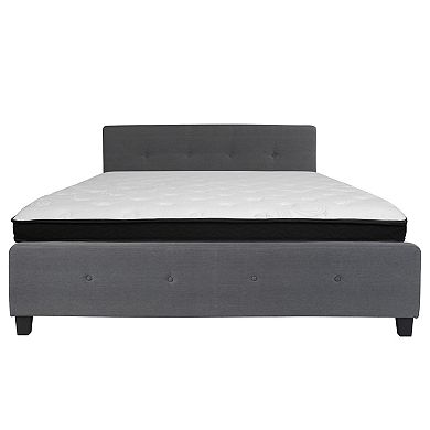 Emma and Oliver Button Tufted Upholstered Platform Bed and Memory Foam Pocket Spring Mattress