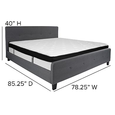 Emma and Oliver Button Tufted Upholstered Platform Bed and Memory Foam Pocket Spring Mattress