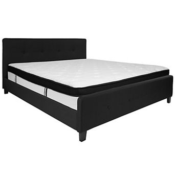 Emma and Oliver Button Tufted Upholstered Platform Bed and Memory Foam Pocket Spring Mattress