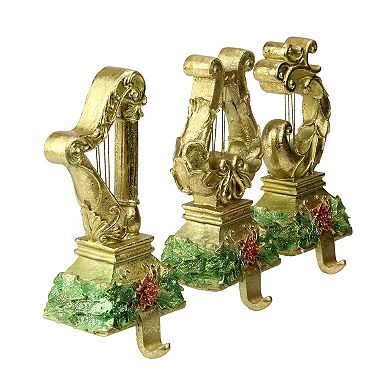 Set of 3 Glittered Gold Harp Christmas Stocking Holders 7"