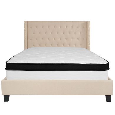 Emma and Oliver Tufted Platform Bed with Accent Nail Sides/Memory Foam Pocket Spring Mattress