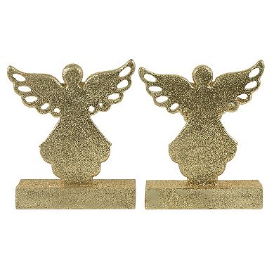 Set of 2 Gold Angel Glittered Christmas Stocking Holders 5.5"