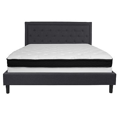 Emma and Oliver Panel Tufted Upholstered Platform Bed and Memory Foam Pocket Spring Mattress