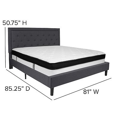 Emma and Oliver Panel Tufted Upholstered Platform Bed and Memory Foam Pocket Spring Mattress