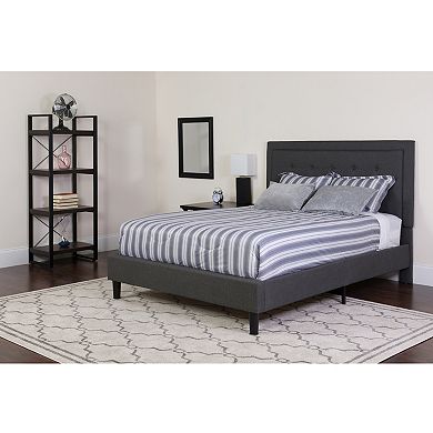 Emma and Oliver Panel Tufted Upholstered Platform Bed and Memory Foam Pocket Spring Mattress