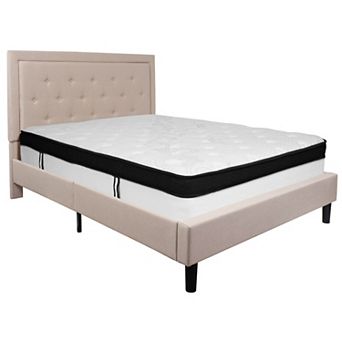 Emma and Oliver Panel Tufted Upholstered Platform Bed and Memory Foam Pocket Spring Mattress