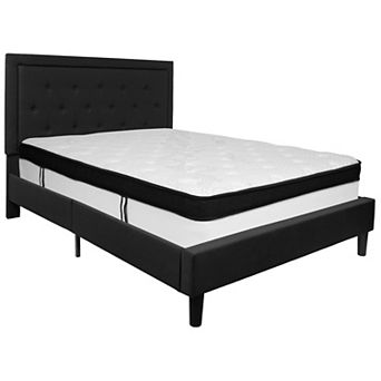 Emma and Oliver Panel Tufted Upholstered Platform Bed and Memory Foam Pocket Spring Mattress