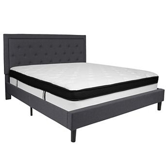 Emma and Oliver Panel Tufted Upholstered Platform Bed and Memory Foam Pocket Spring Mattress