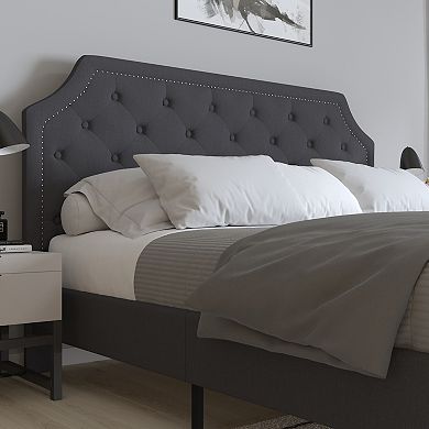 Merrick Lane Provence Platform Bed with Slatted Support, Tufted Upholstery and Accent Nail Trim