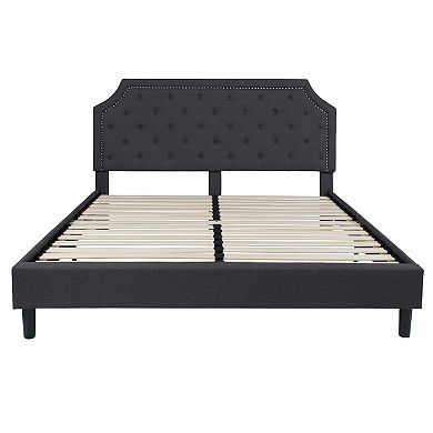 Merrick Lane Provence Platform Bed with Slatted Support, Tufted Upholstery and Accent Nail Trim