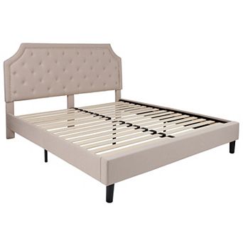 Merrick Lane Provence Platform Bed with Slatted Support, Tufted Upholstery and Accent Nail Trim